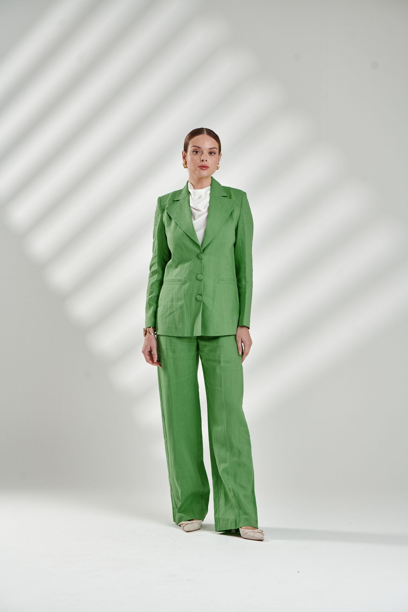 Women's Green Linen Blazer Set β Elegant Two-Piece Suit
