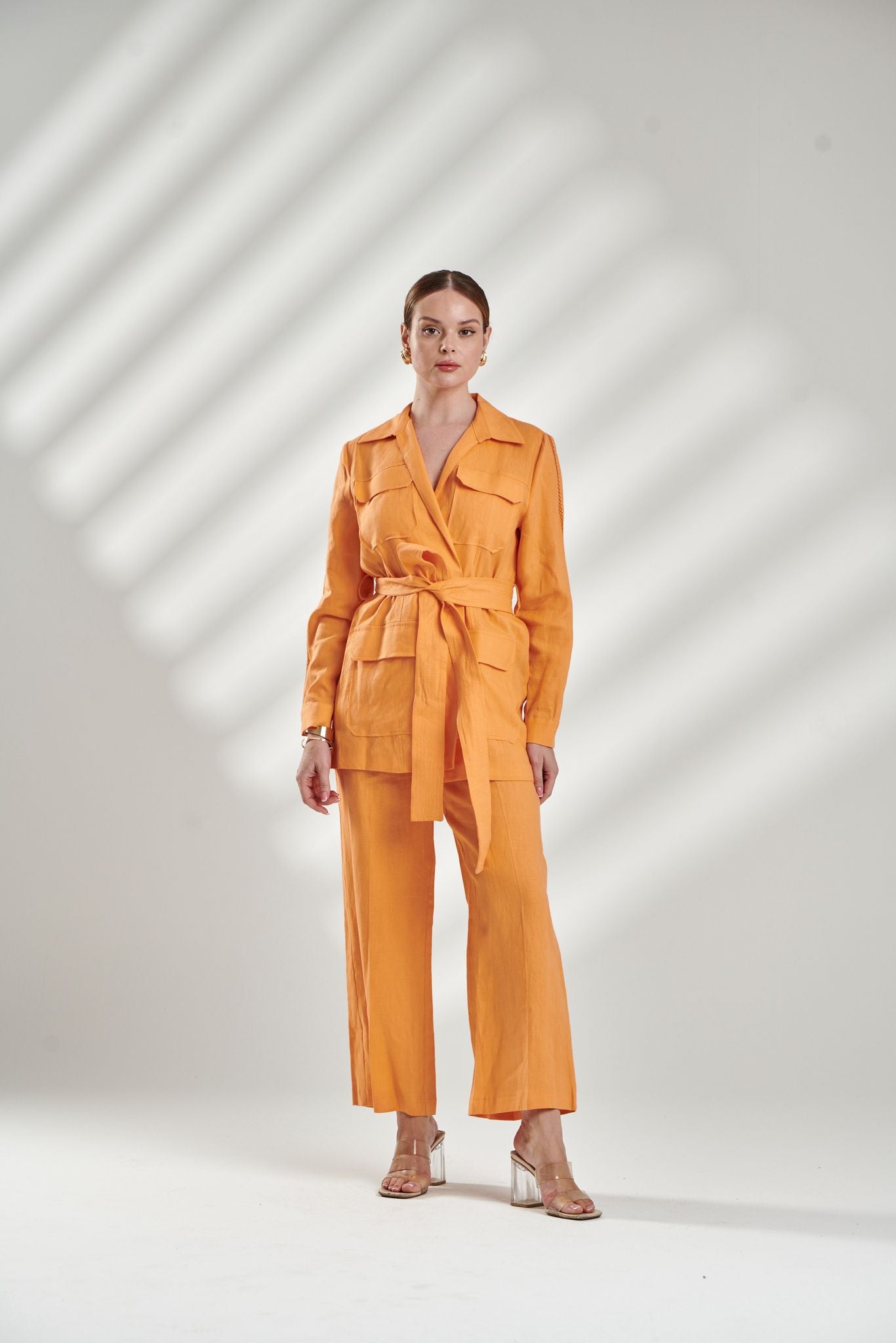 Women’s Bright Orange Linen Set – Feminine & Functional Design