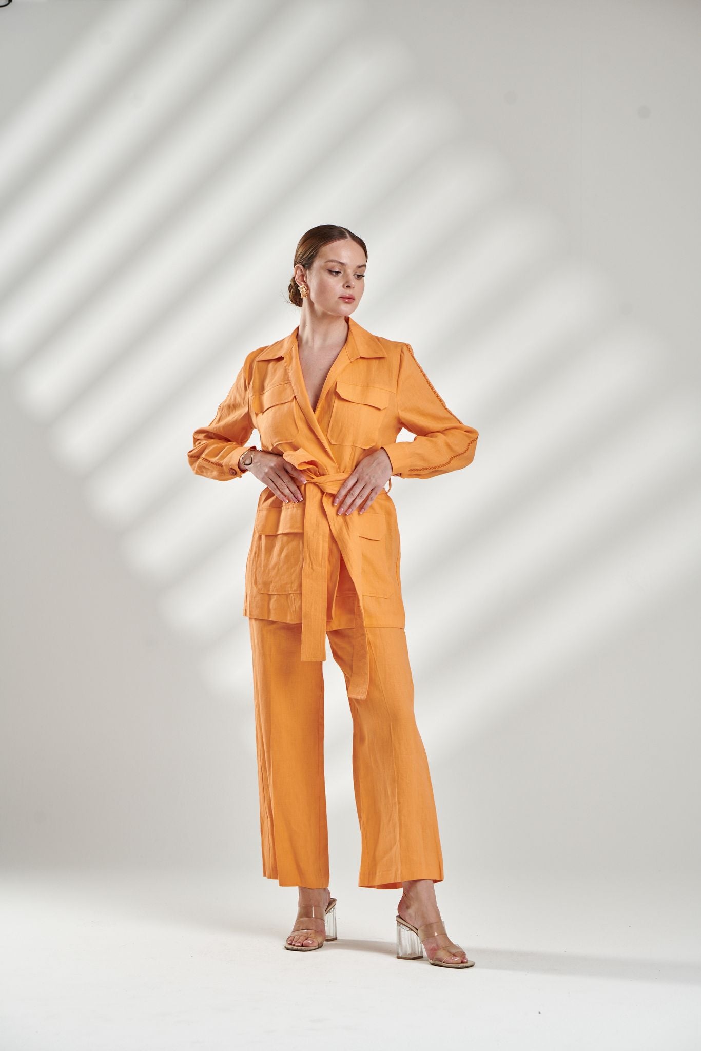 Women’s Bright Orange Linen Set – Feminine & Functional Design