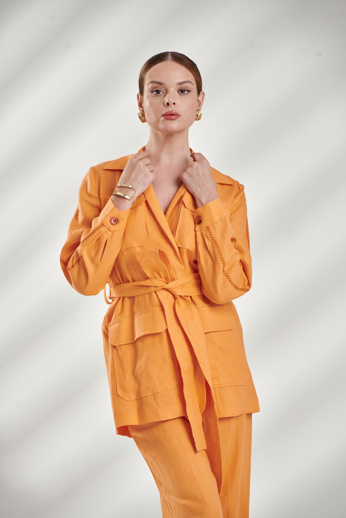 Women’s Bright Orange Linen Set – Feminine & Functional Design