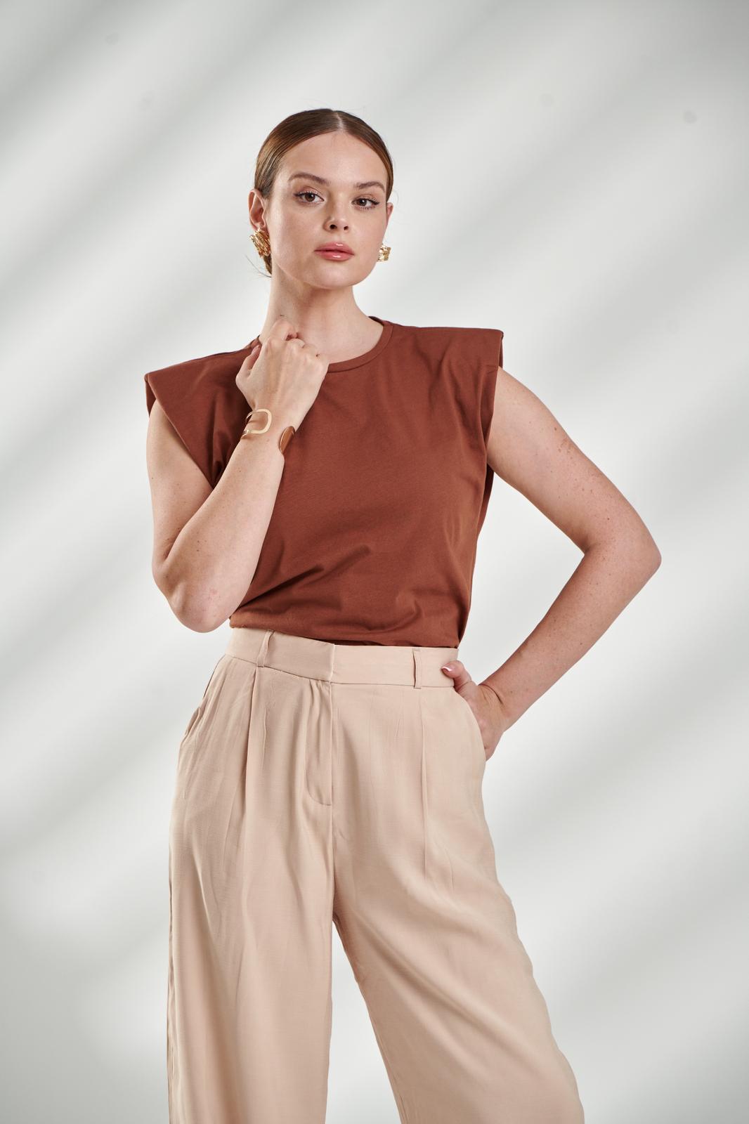 Sleeveless Cotton Top with Shoulder Pads β Daily Essential Layering Piece