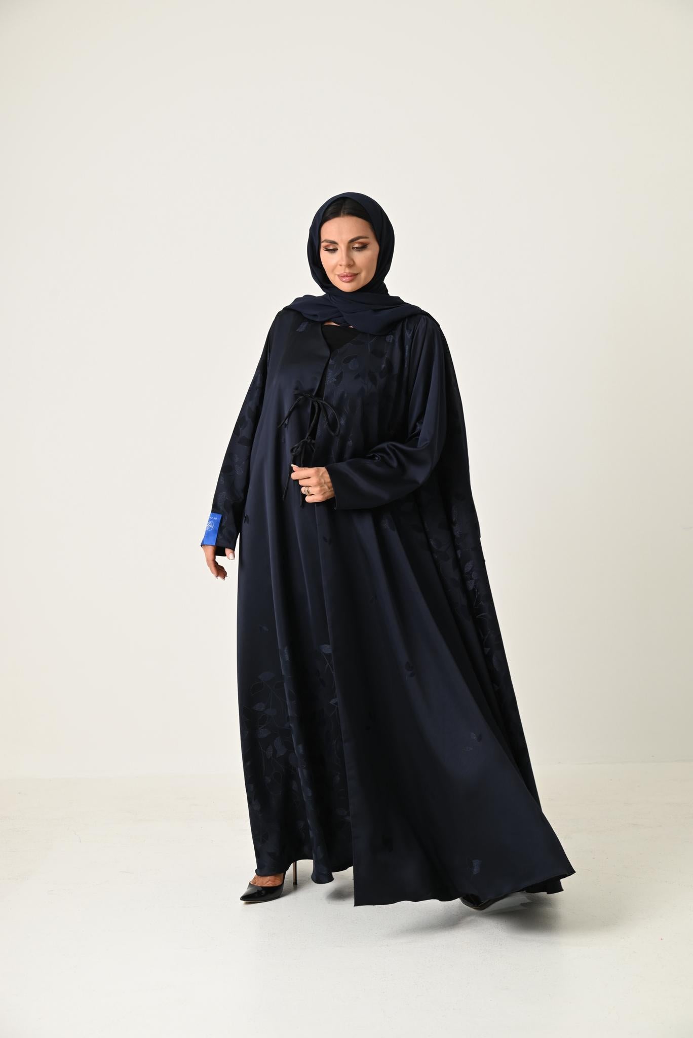 Elegant Black Abaya with Double Flare and Front Tie