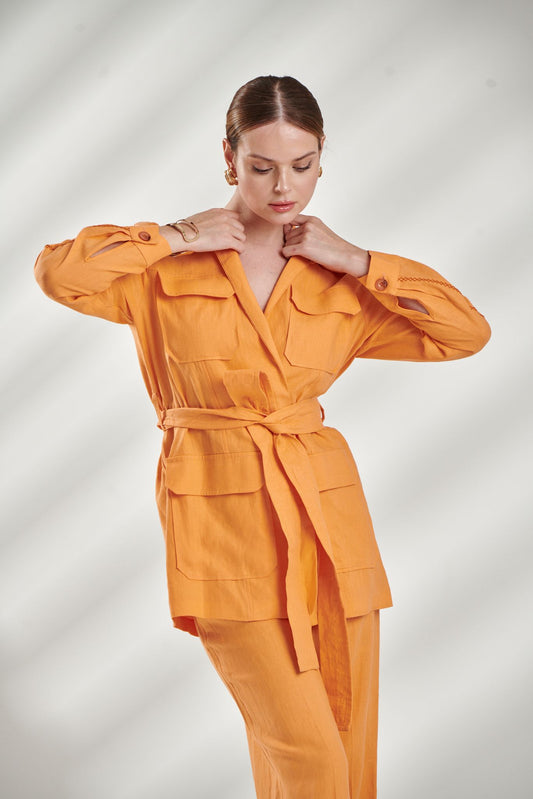 Women’s Bright Orange Linen Set – Feminine & Functional Design