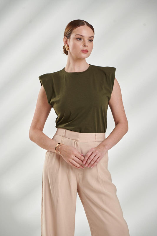 Sleeveless Cotton Top with Shoulder Pads – Daily Essential Layering Piece