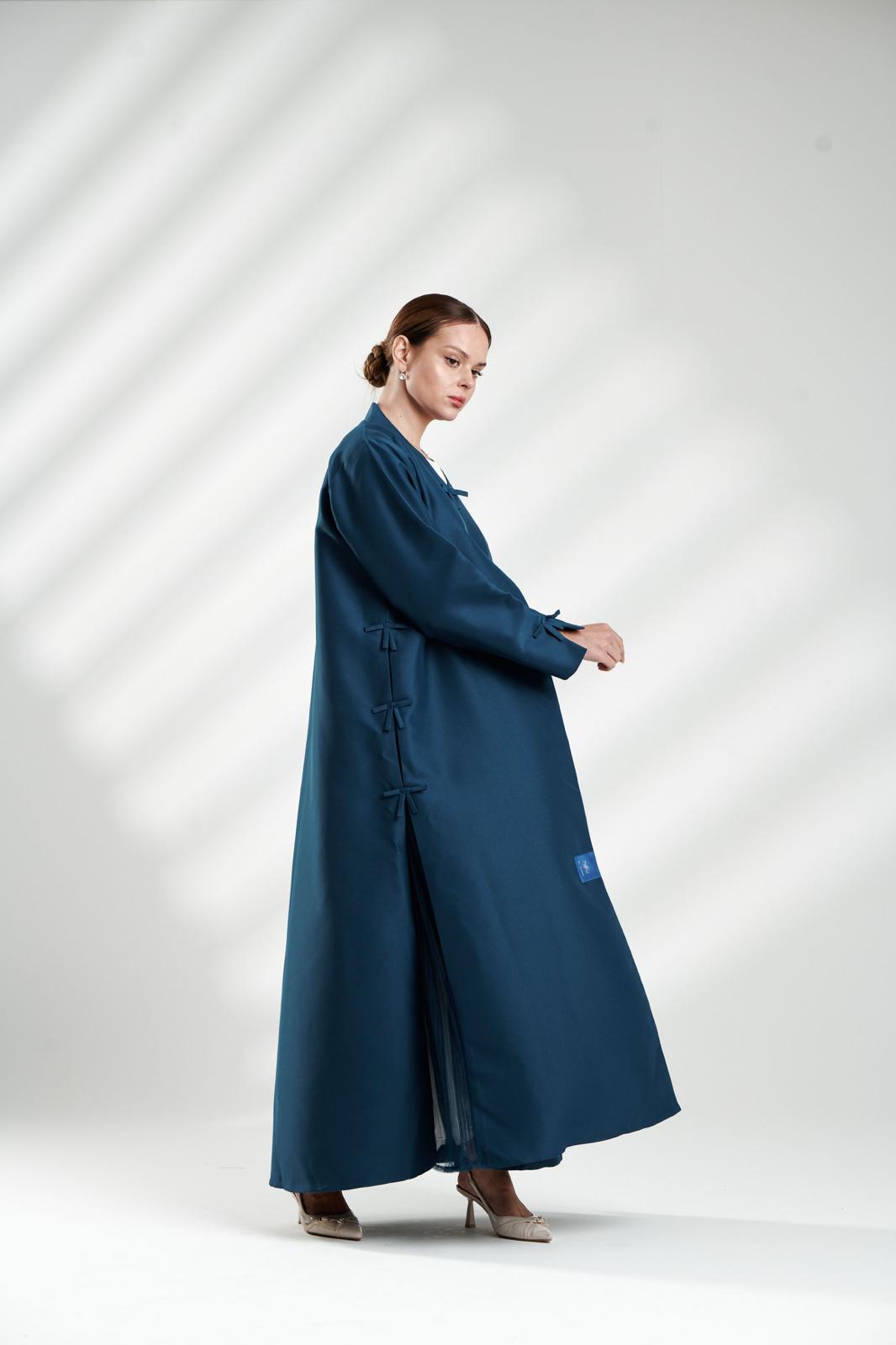 Elegant Abaya with Side Bows and Pleated Details