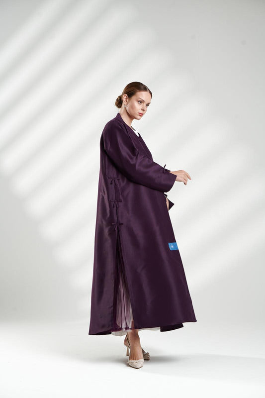 Elegant Abaya with Side Bows in Deep Purple