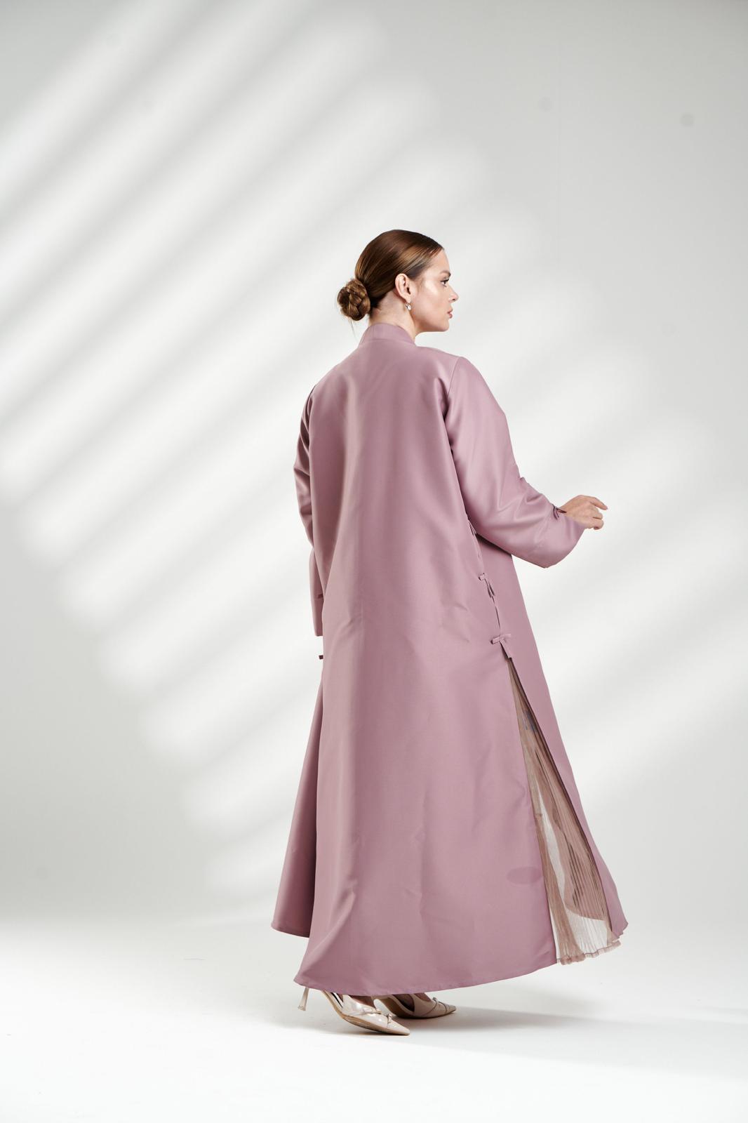 Elegant Abaya with Bow Details in Soft Pink